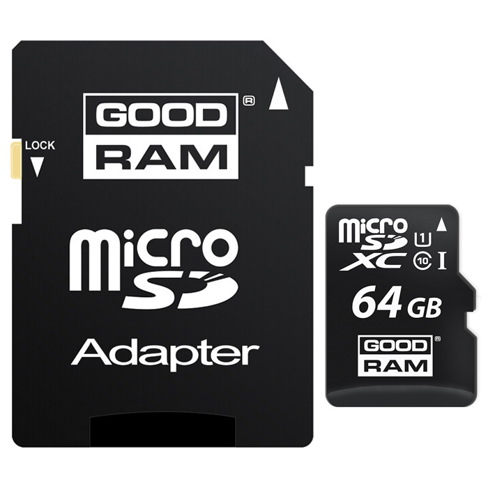 Карта памяти MicroSDXC 64GB UHS-I Class 10 GOODRAM + SD-adapter (M1AA-0640R11)