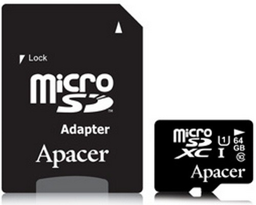 Карта пам'яті Apacer microSDXC 64GB UHS-I Class 10 + adapter [AP64GMCSX10U1-R]