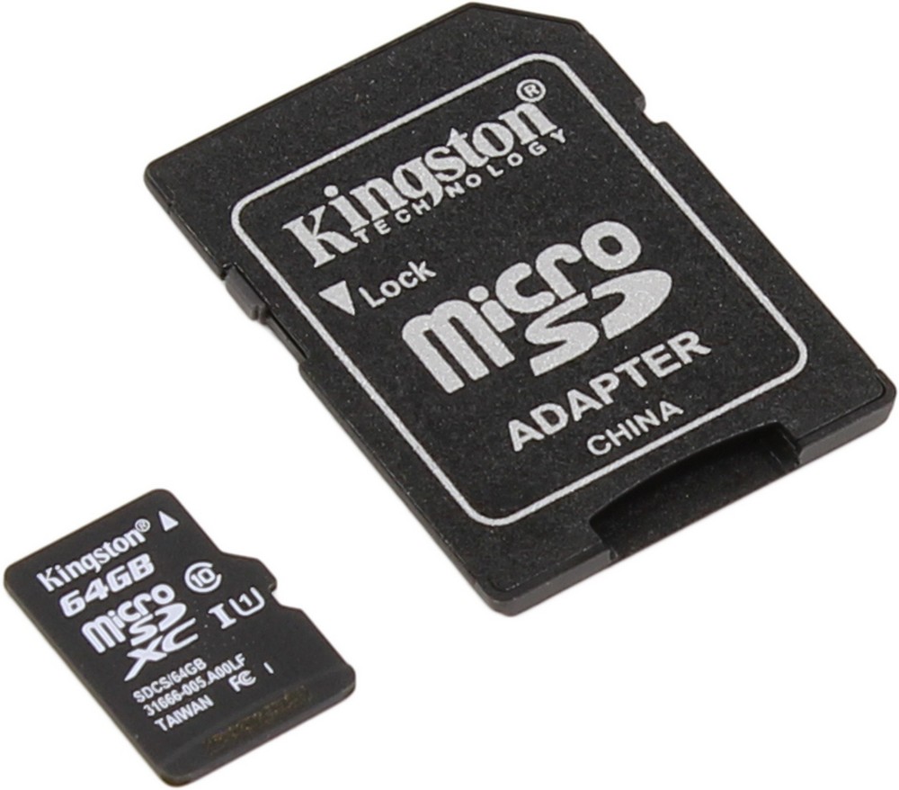 Карта памяти Kingston microSDXC (UHS-1) Canvas Select 64Gb class 10 (R-80MB/s) (adapter SD) [SDCS/64GB]