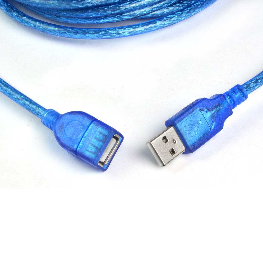 Удлинитель USB 2.0 AM/AF, 1m, прозрачный синий