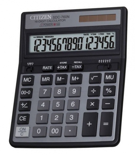 Калькулятор офисный SDC-888T, 33 кнопки, черный, размеры 206*156*31мм