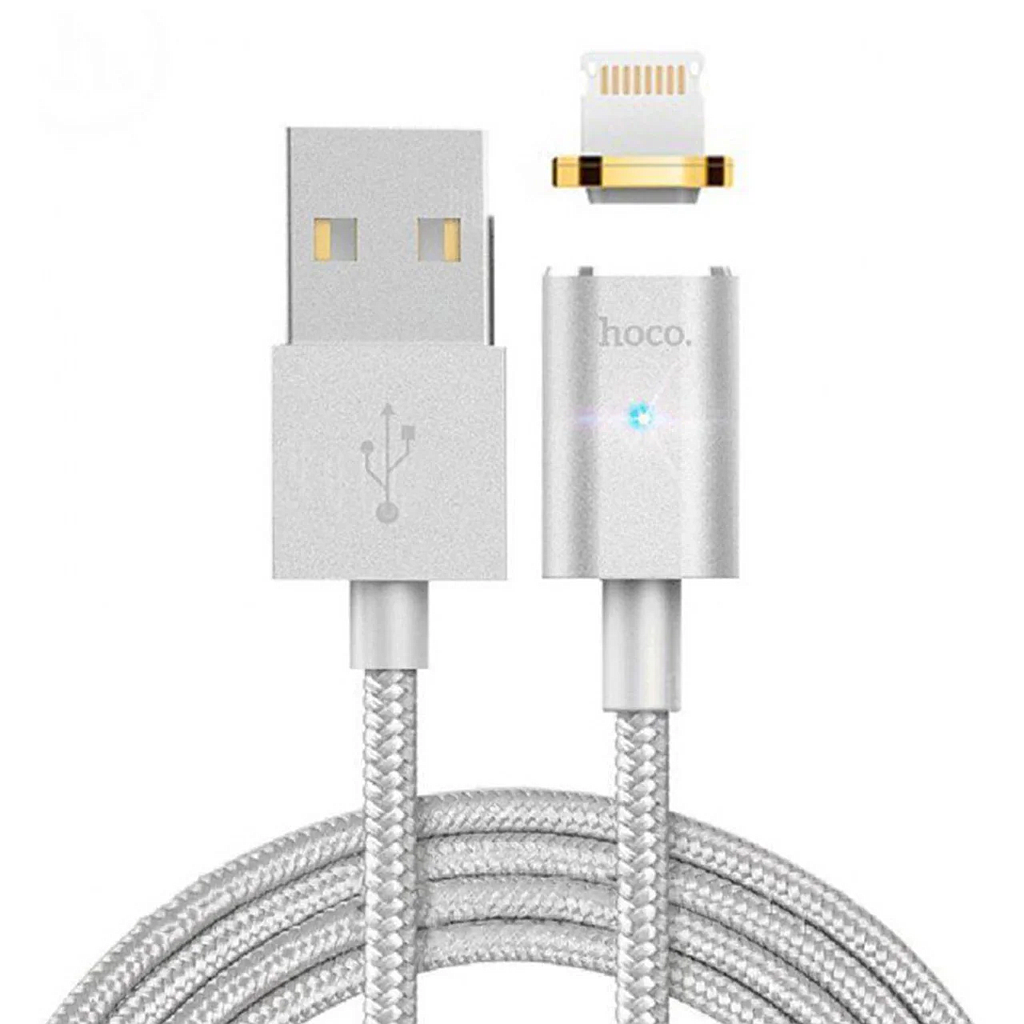 Магнитный кабель светящийся USB 2.0/Lighting, 1m, 2А, Silver