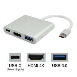 [001821] Конвертер Type-C (папа) на HDMI(мама)+USB 3.0(мама)+Type-C(мама) 10cm, Silver, 4K/2K, Пакет [13948]