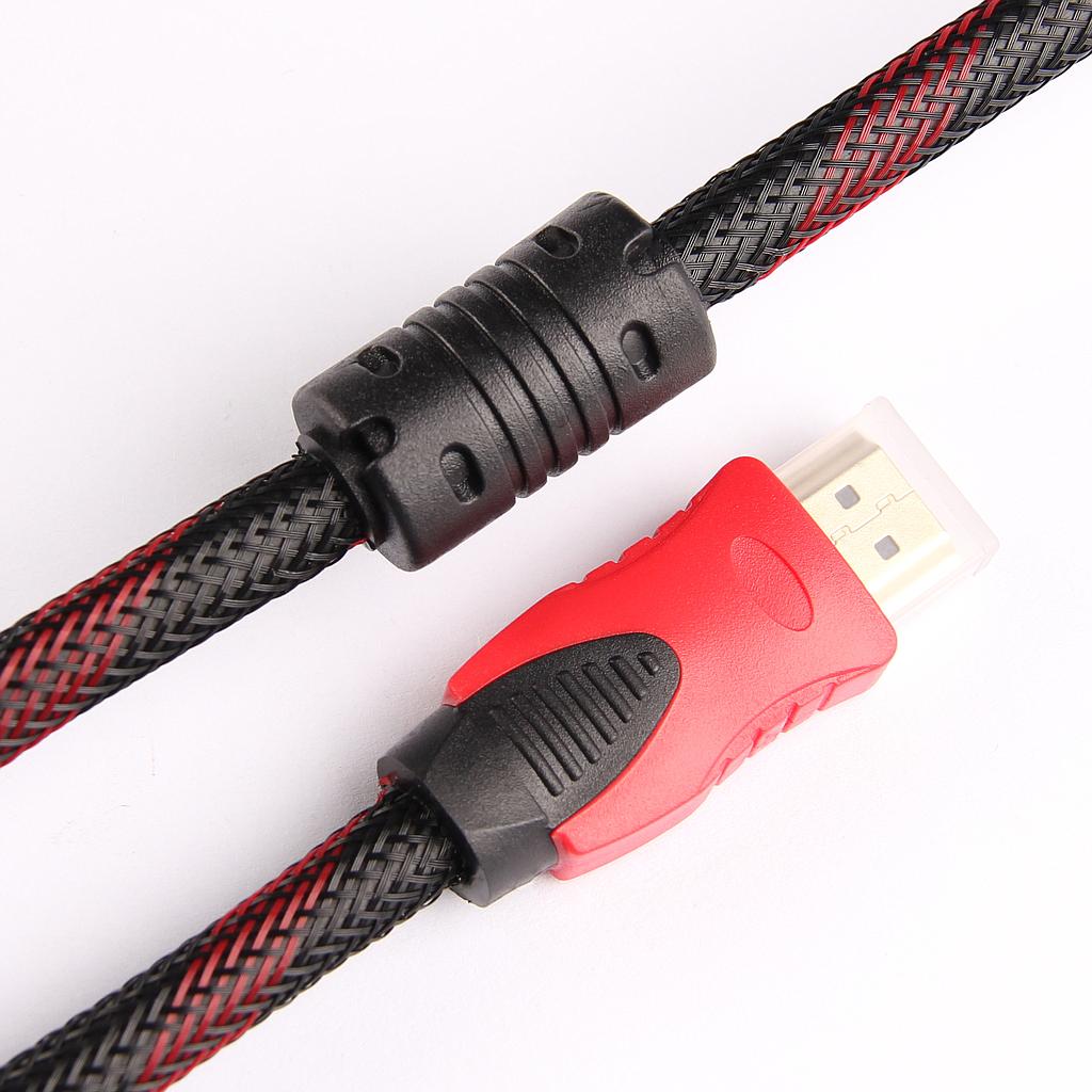 Кабель HDMI-HDMI 10m, v1.4, OD-7.4mm, 2 фильтра, оплетка, круглый Black/RED, коннектор RED/Black, (Пакет) Q50 [1059]