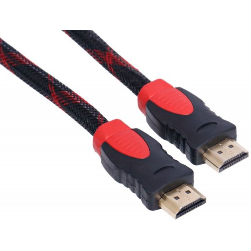 Кабель HDMI-HDMI 1.8m, v1.4, OD-7.4mm, 2 фильтра, оплетка, Black/RED [257]