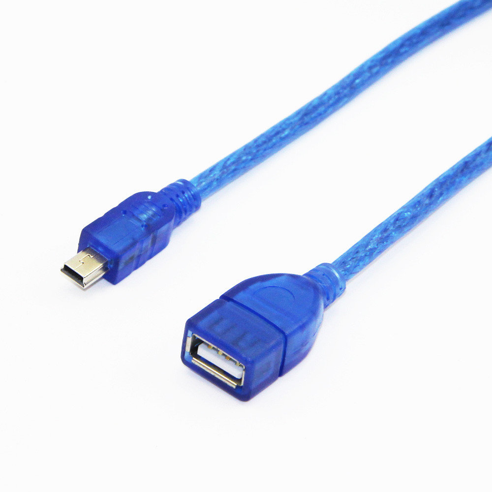 Кабель USB 2.0 AF/Mini-B OTG, 0.3m, прозрачный синий [797]