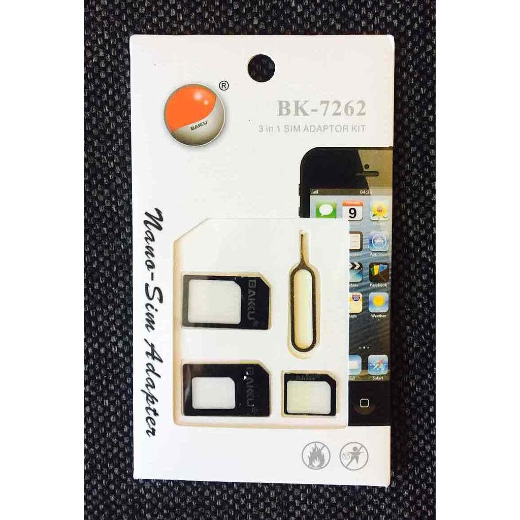 Переходник для SIM карт BAKKU BK-7262  3 в 1, micro-nano, micro-sim, nano-sim, Black [BK-7262]