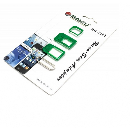 Переходник для SIM карт BAKKU BK-7292  3 в 1, micro-nano, micro-sim, nano-sim, Green, Plastic [BK-7262]
