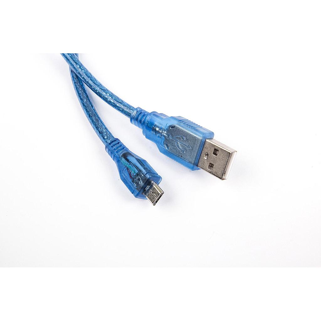 Кабель USB 2.0 (AM/Miсro 5 pin) 0,3м, прозрачный синий, Пакет [5425]