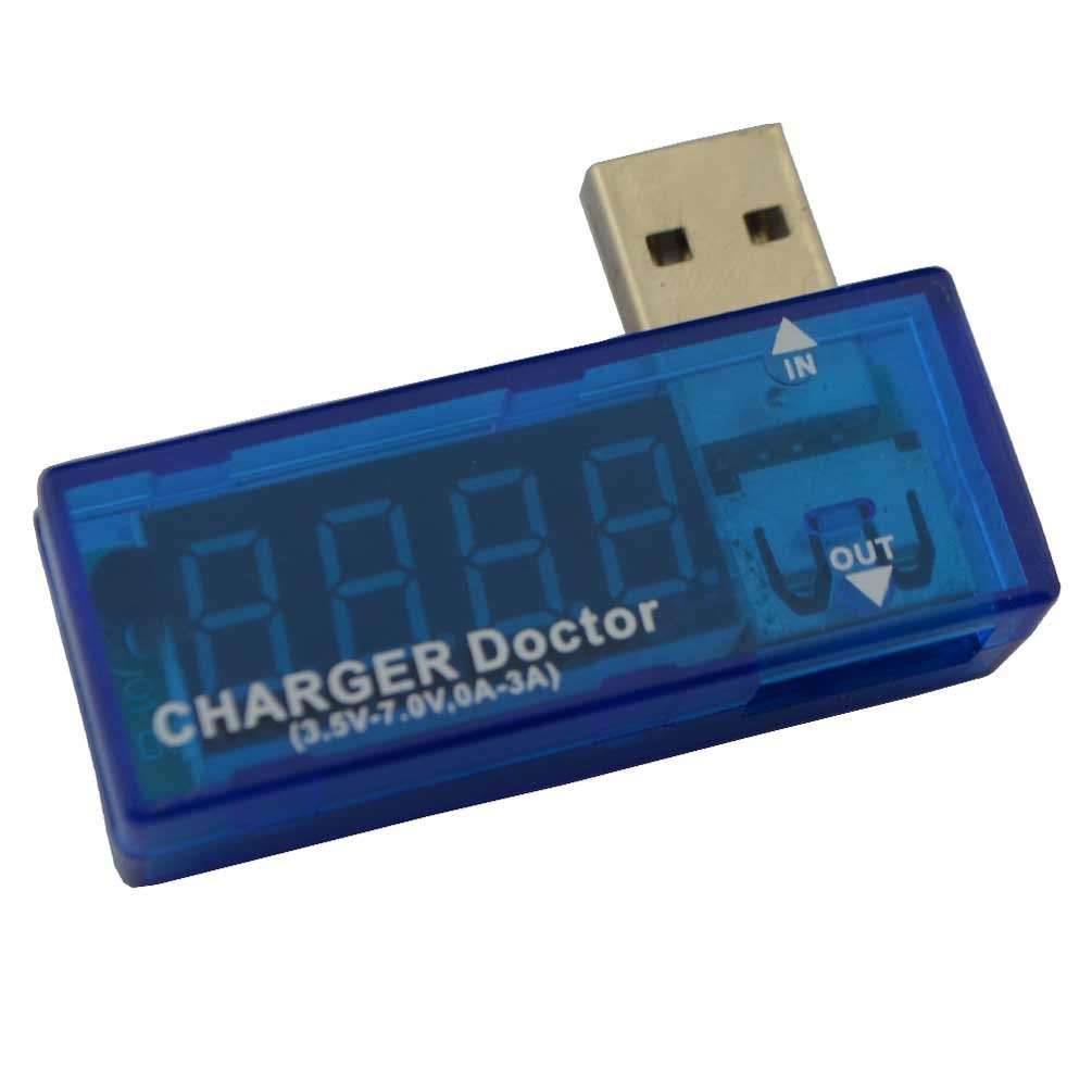USB тестер Charger Doctor напряжения (3-7.5V) и тока (0-2.5A) Blue, загнутый [10499]