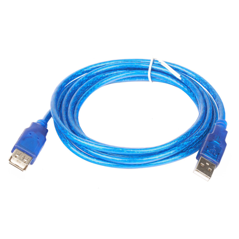 Удлинитель USB 2.0 AM/AF, 5.0m, 1 феррит, прозрачный синий [2108]