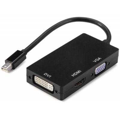 Конвертер mini Display Port (папа) на HDMI/VGA/DVI(мама) 30cm, Black, 4K/2K, Пакет [10313]