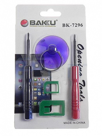 Набор инструментов  BAKKU  BK7296 для iPhone (Отвертки +1.3 и звезда 0.8, Nano-sim адаптер, присоска), Blister-box [BK7296]