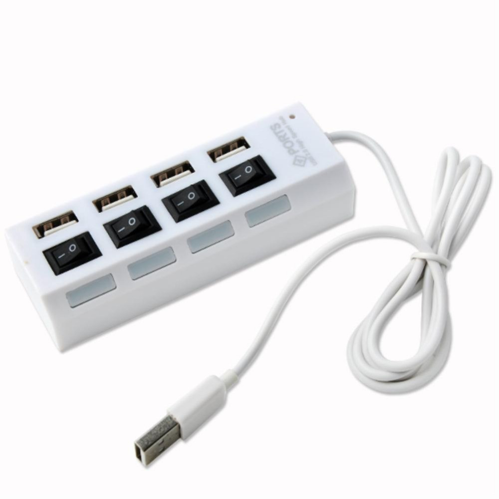 Хаб USB 2.0 4 порта с переключателями на каждый порт, White, 480Mbts High Speed [3961]