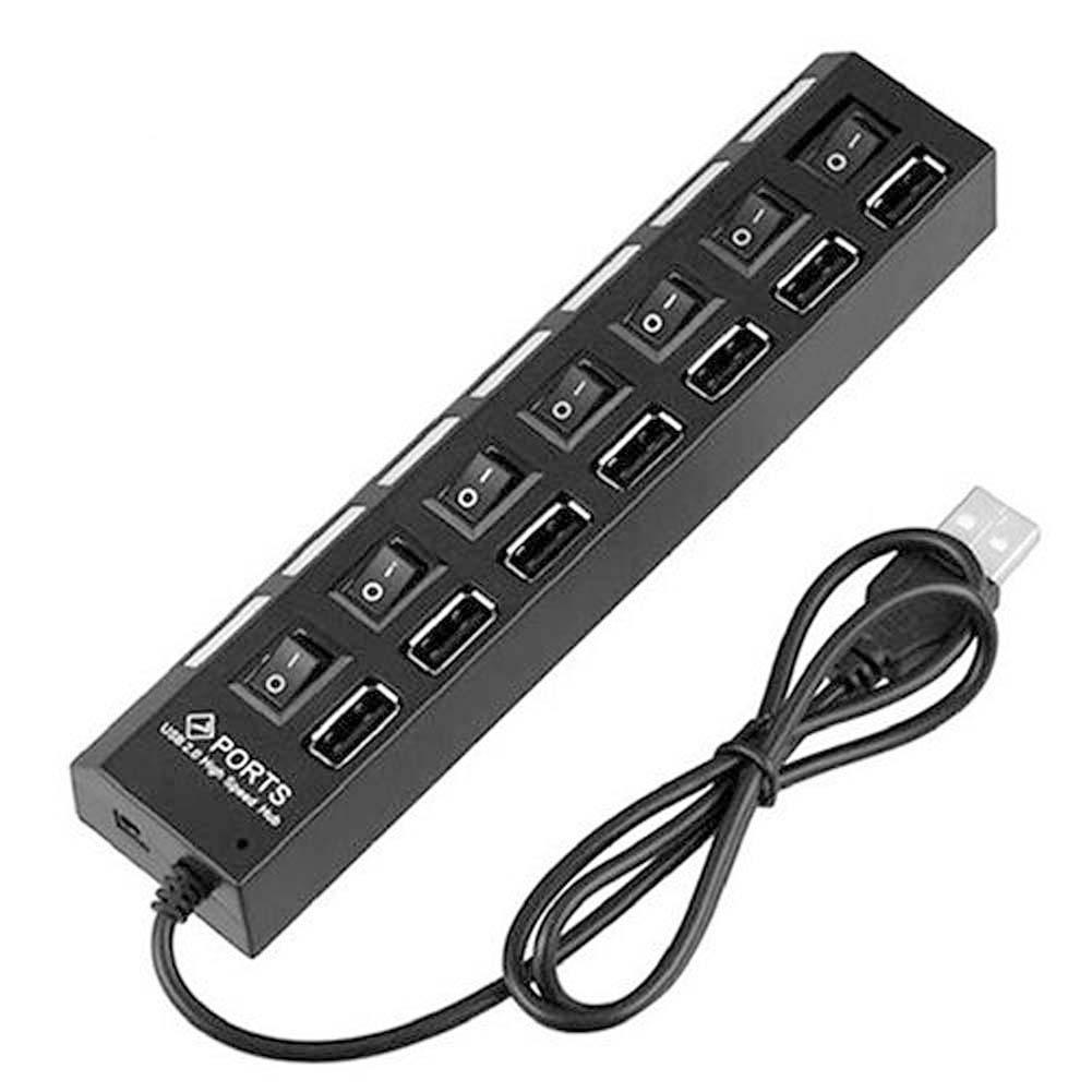 Хаб USB 2.0 7 портов с переключателями на каждый порт, Black, 480Mbts High Speed, питание от USB, Blister [5447]