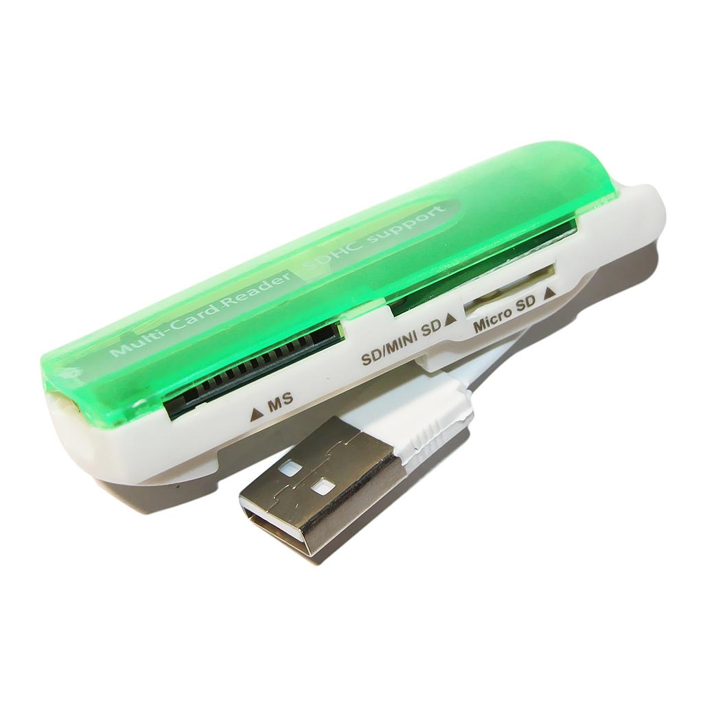 Кардридер универсальный 4в1 MERLION CRD-7GR TF/Micro SD, USB2.0, Green [CRD-7GR]