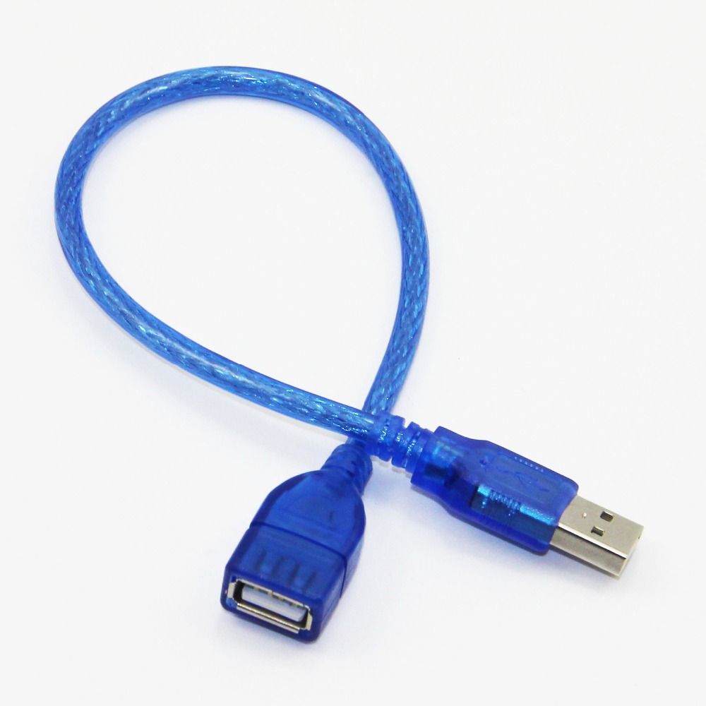 Удлинитель USB 2.0 AM/AF, 0.3m, 1 феррит, прозрачный синий