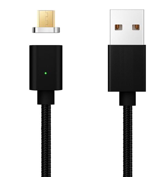 Магнитный кабель USB 2.0/Micro, 1m, 2А, индикатор заряда, Black