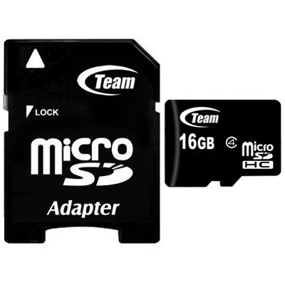Карта памяти MicroSDHC 16GB Team Class 4 Team + SD-adapter (TUSDH16GCL403)