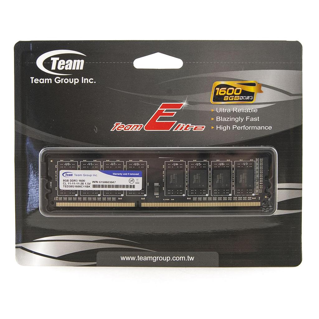 Оперативная память Team DDR3-1600 8GB PC3-12800 Team Elite, CL11 (TED38G1600C1101)