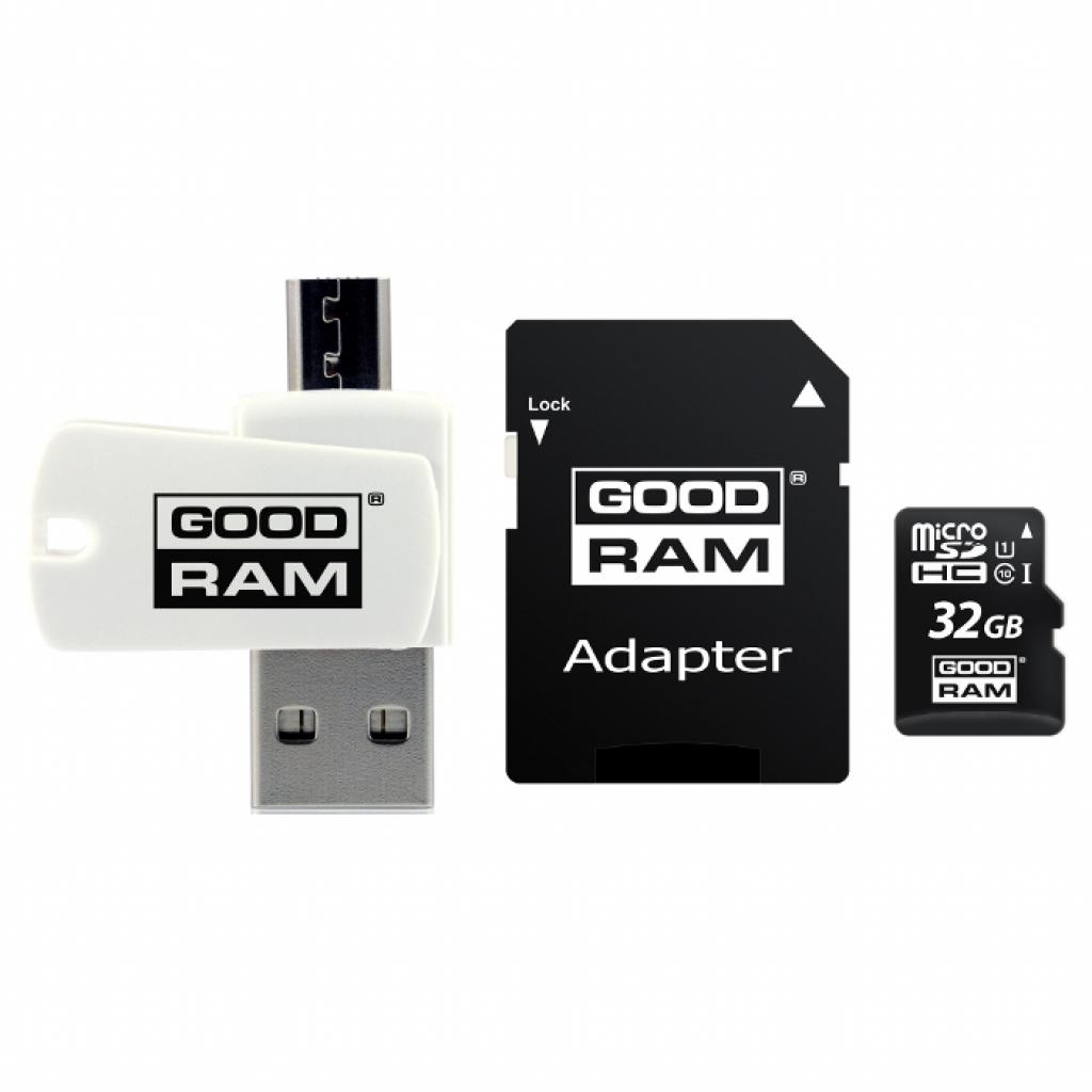 MicroSDHC 32GB UHS-I Class 10 GOODRAM + SD-adapter + OTG Card reader [M1A4-0320R11]