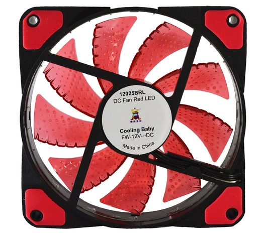 Вентилятор Cooling Baby 120x120x25мм BB, 22дБ, 12V, 1000 об/мин, 3-pin+4-pin (Molex) Red [12025BWL]