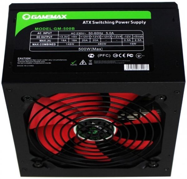 Блок живлення Gamemax GM-500B, 500W, вентилятор 120мм, разъёмы: ATX 20+4; 1xPCI-Ex; 2*SATA, black [GM-500B]
