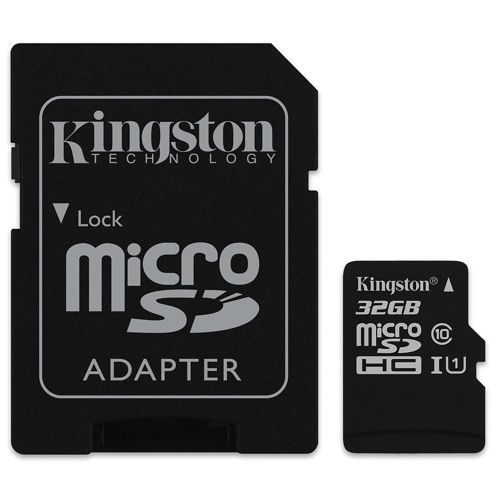 Карта пам'яті Kingston microSDHC (UHS-1) Kingston Canvas Select 32Gb class 10 (R-80MB/s) + adapter [SDCS/32GB]