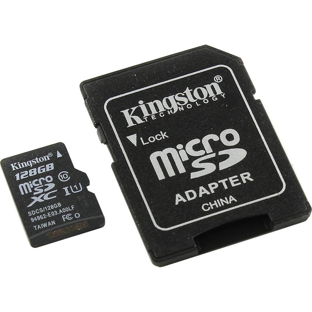 Карта памяти Kingston microSDXC (UHS-1) Canvas Select 128Gb class 10 (R-80MB/s) (adapter SD) [SDCS/128GB]