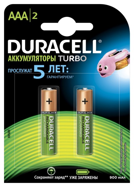 Аккумуляторы DURACELL HR03 (AAA) 900mAh 2 шт.