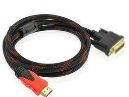 Кабель HDMI (папа)-VGA (папа) 1,5м, 2 феррита, оплетка, круглый Black/RED, Пакет (работает только с конвертором) [2743]