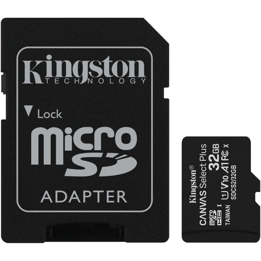 Карта пам'яті MicroSDHC 32GB UHS-I Class 10 Kingston Canvas Select Plus R100MB/s + SD-адаптер [SDCS2/32GB]