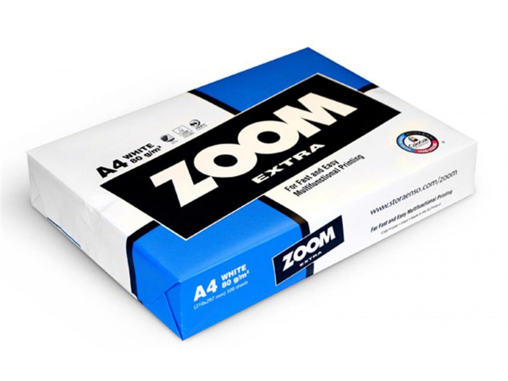 Бумага Zoom Extra, 80g/m2, A4, 500л, class А, белизна 161% CIE