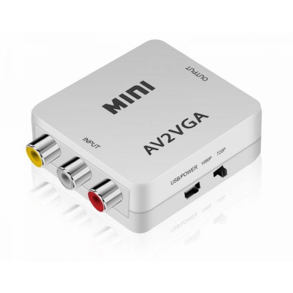 Конвертер Mini, AVI2VGA, ВЫХОД VGA(мама), на ВХОД AV(мама) 720P/1080P, White