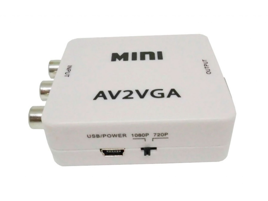Конвертер Mini, AV2VGA, ВЫХОД VGA(мама), на ВХОД RCA(мама), White