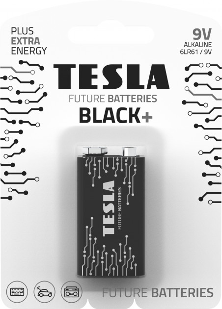 Крона Tesla BATTERIES 9V BLACK+ 6LR61 (8594183396736)