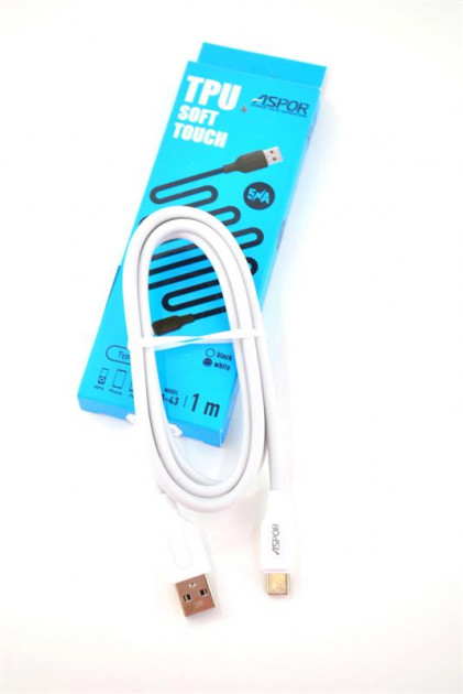 Кабель Aspor A43 USB-USB Type-C 1м, TPU Soft Touch, белый (910191)