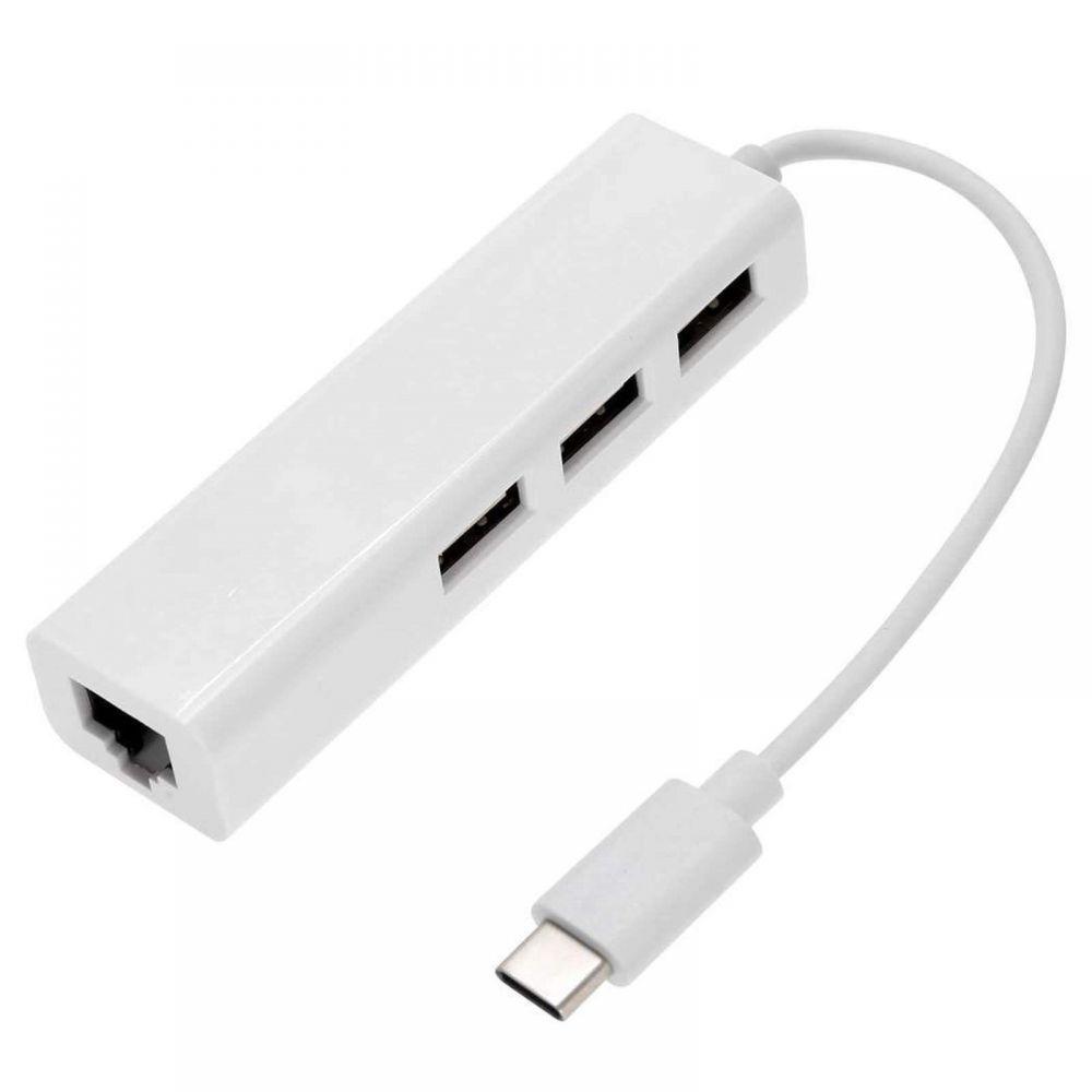Переходник Type-C to Ethernet LAN+3 USB Adapter для MacBook / RJ45 + HUB)