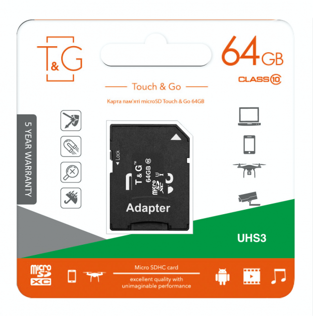 TG-64GBSDU3CL10-01  Карта памяти T&amp;G microSDHC 64GB (UHS-3) Class 10 (с адаптером)