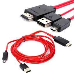 [002146] Переходник-конвертер MHL (micro USB (папа) + USB (папа)) to HDMI (папа), RED, 2m [2327]