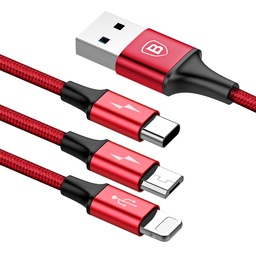 [008360] Кабель USB 3 в 1 type-c / lightning / microUSB, red